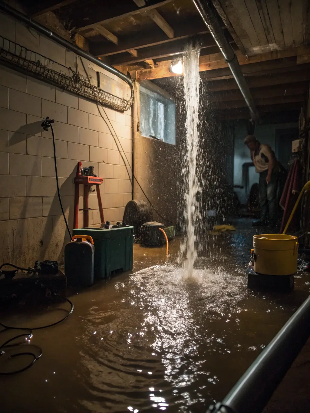 A flooded basement with water damage, personal belongings floating, showcasing ClaimAdvocate's proficiency in water damage claims.